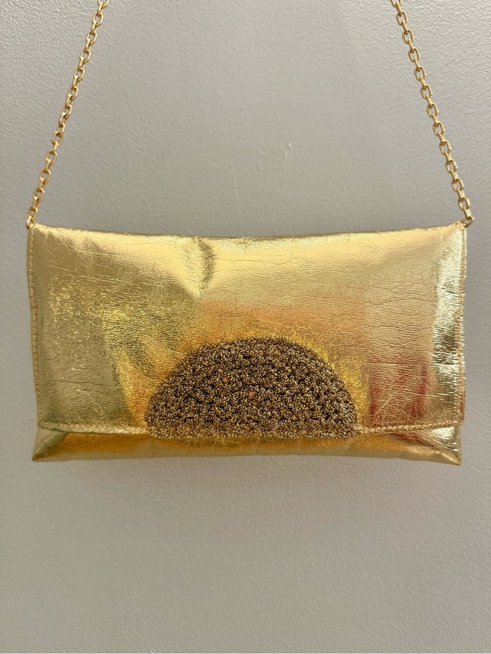 Vintage 60s MCM Walborg Gold Metallic Envelope Chain Evening Bag Made in Italy